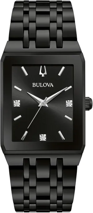 Bulova Men's Modern Diamond Quadra Quartz Black Stainless Steel Watch, Black Dial Style:98D164