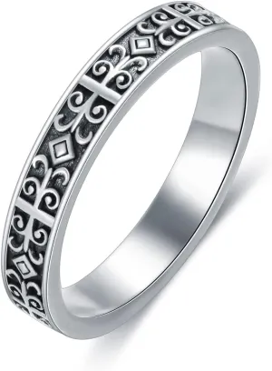 Celtic Wedding Band Ring for Men 925 Sterling Silver Irish Celtic Eternity Ring Retro Stackable Ring Couple Memorial Gift for Engagement Anniversary Size 4-16