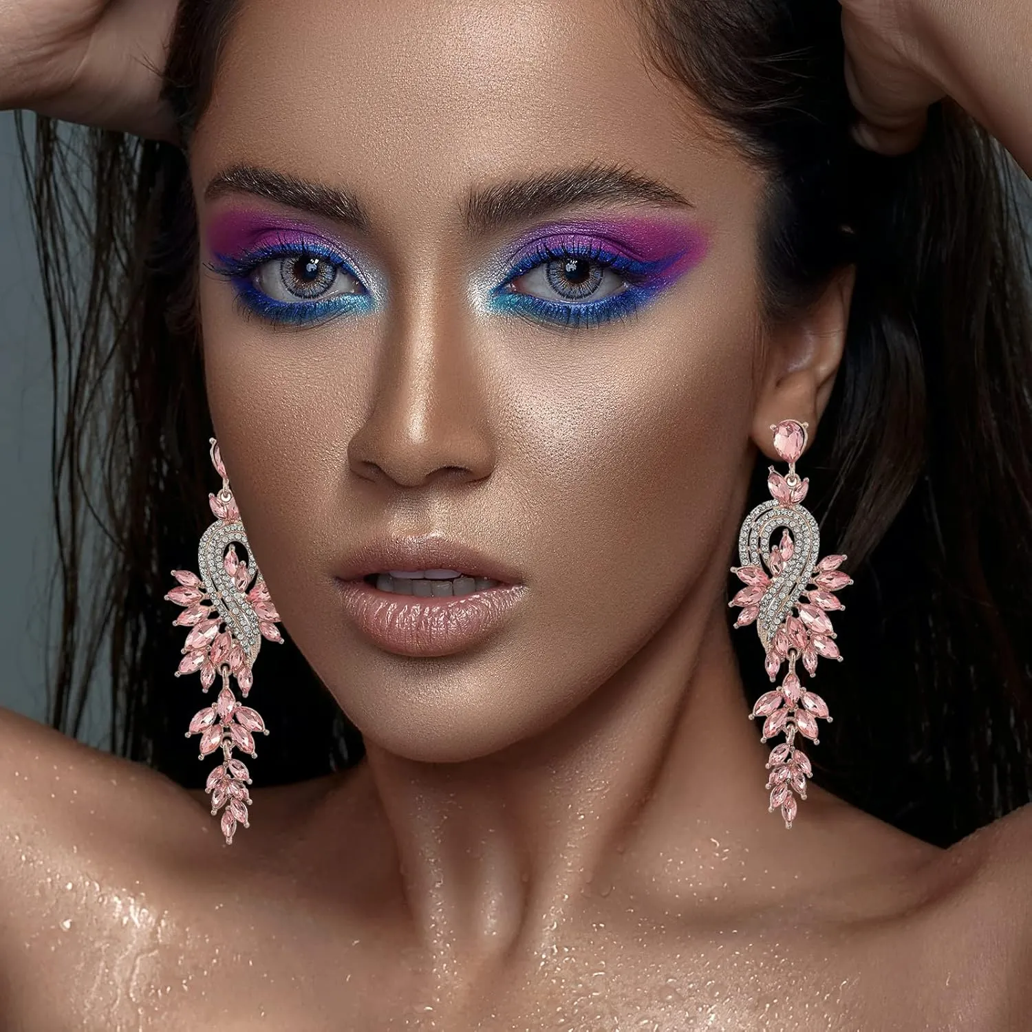 Chandelier Dangle Drop Earrings for Women Rhinestone Statement Earring Marquise Crystal Cluster Brides Wedding Bridal