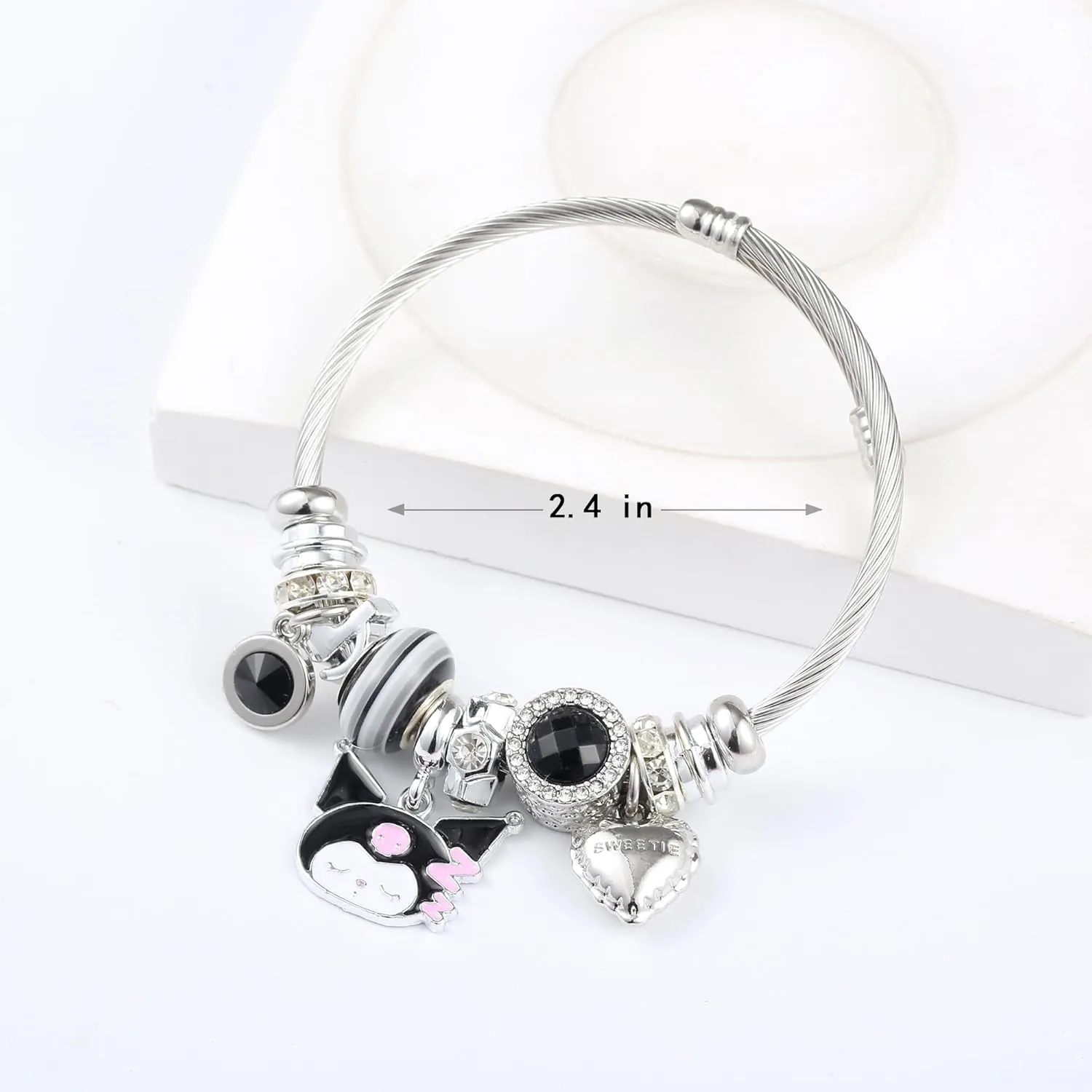 Charm Bracelet, Adjustable Stainless Steel Bracelet, Fashion Anime Cartoon Accessories for Ladies Women Girls Friendship Wife Birthday Gift