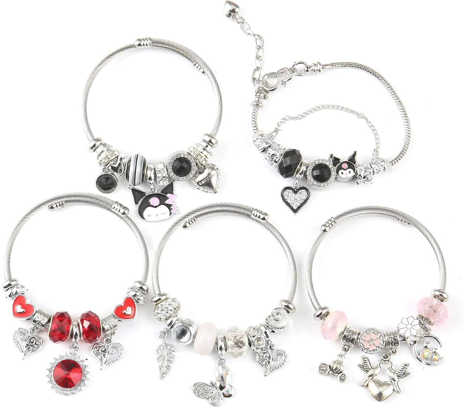 Charm Bracelet, Adjustable Stainless Steel Bracelet, Fashion Anime Cartoon Accessories for Ladies Women Girls Friendship Wife Birthday Gift
