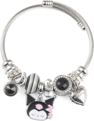 Charm Bracelet, Adjustable Stainless Steel Bracelet, Fashion Anime Cartoon Accessories for Ladies Women Girls Friendship Wife Birthday Gift