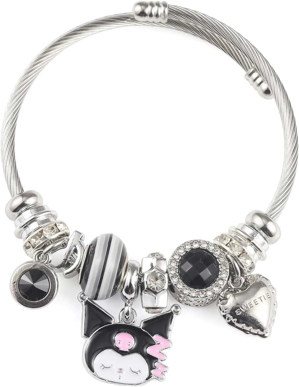 Charm Bracelet, Adjustable Stainless Steel Bracelet, Fashion Anime Cartoon Accessories for Ladies Women Girls Friendship Wife Birthday Gift