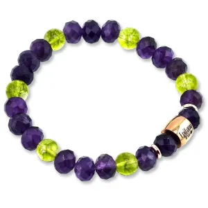 Cherish Sister-Friend 8mm Bracelet 7.25 inch | Natural Peridot & Amethyst | Infinity Symbol | Wellness Healing Intention | Rose Gold | Handmade