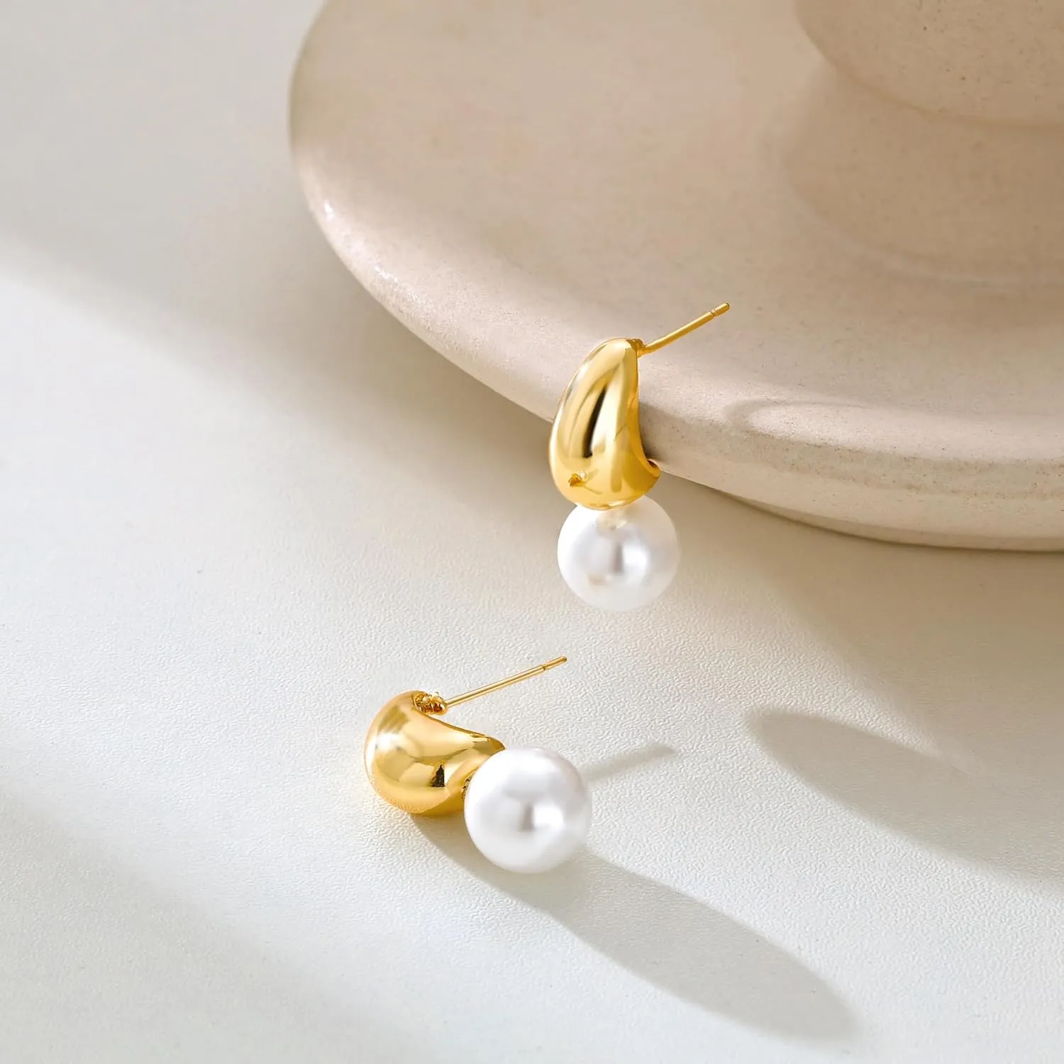 CHESKY Pearl Earrings for Women, Dainty 14K Gold Plated/925 Sterling Silver Drop Quality Handpicked AAA  Freshwater Cultured Round Pearls Dangle Earrings Wedding Jewelry for Women Gifts