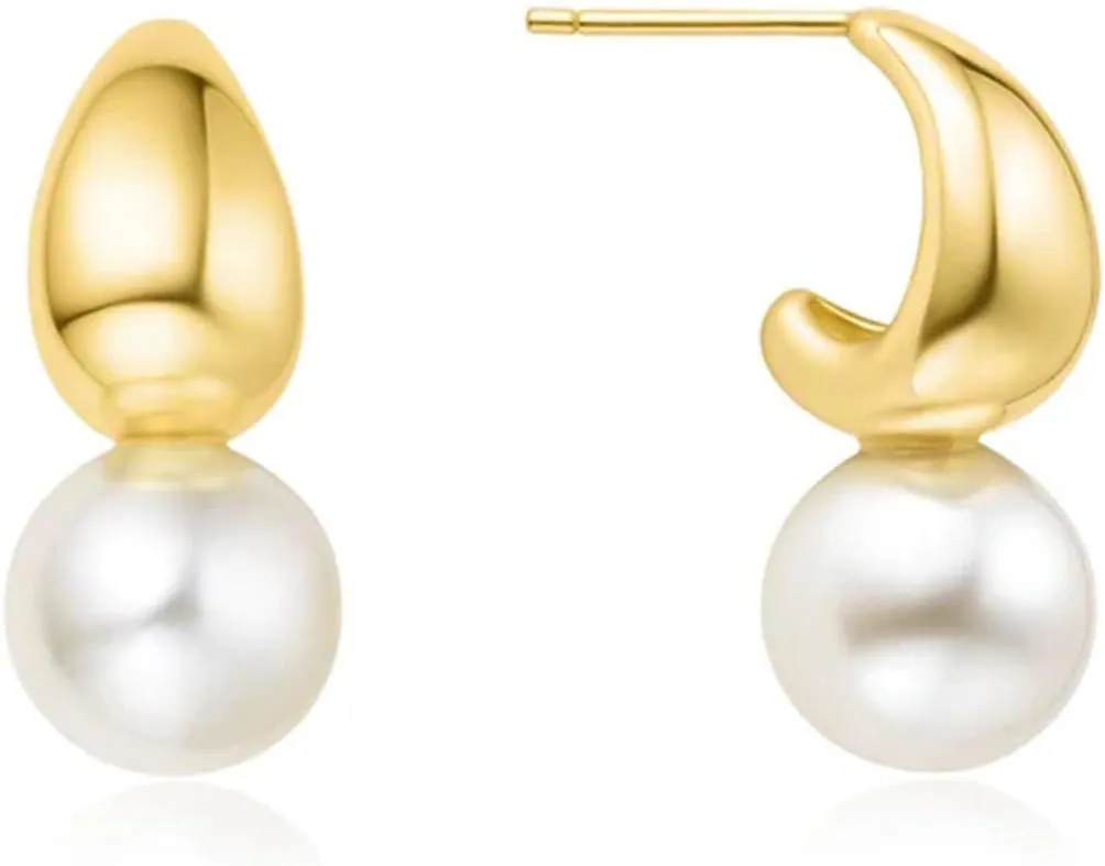 CHESKY Pearl Earrings for Women, Dainty 14K Gold Plated/925 Sterling Silver Drop Quality Handpicked AAA  Freshwater Cultured Round Pearls Dangle Earrings Wedding Jewelry for Women Gifts