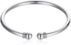 ChicSilver 925 Sterling Silver Bangle Bracelet, Simple Open Bangles Two Bead Cuff Jewelry for Women, Silver/Gold(with Gift Box