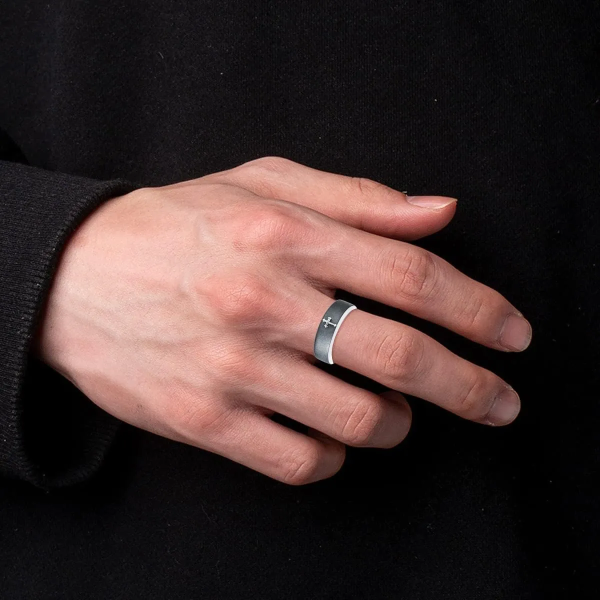 Chrisitan Cross Ring for Men Sterling Silver Vintage Religious Retro Jewelry for Men