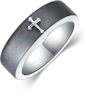 Chrisitan Cross Ring for Men Sterling Silver Vintage Religious Retro Jewelry for Men