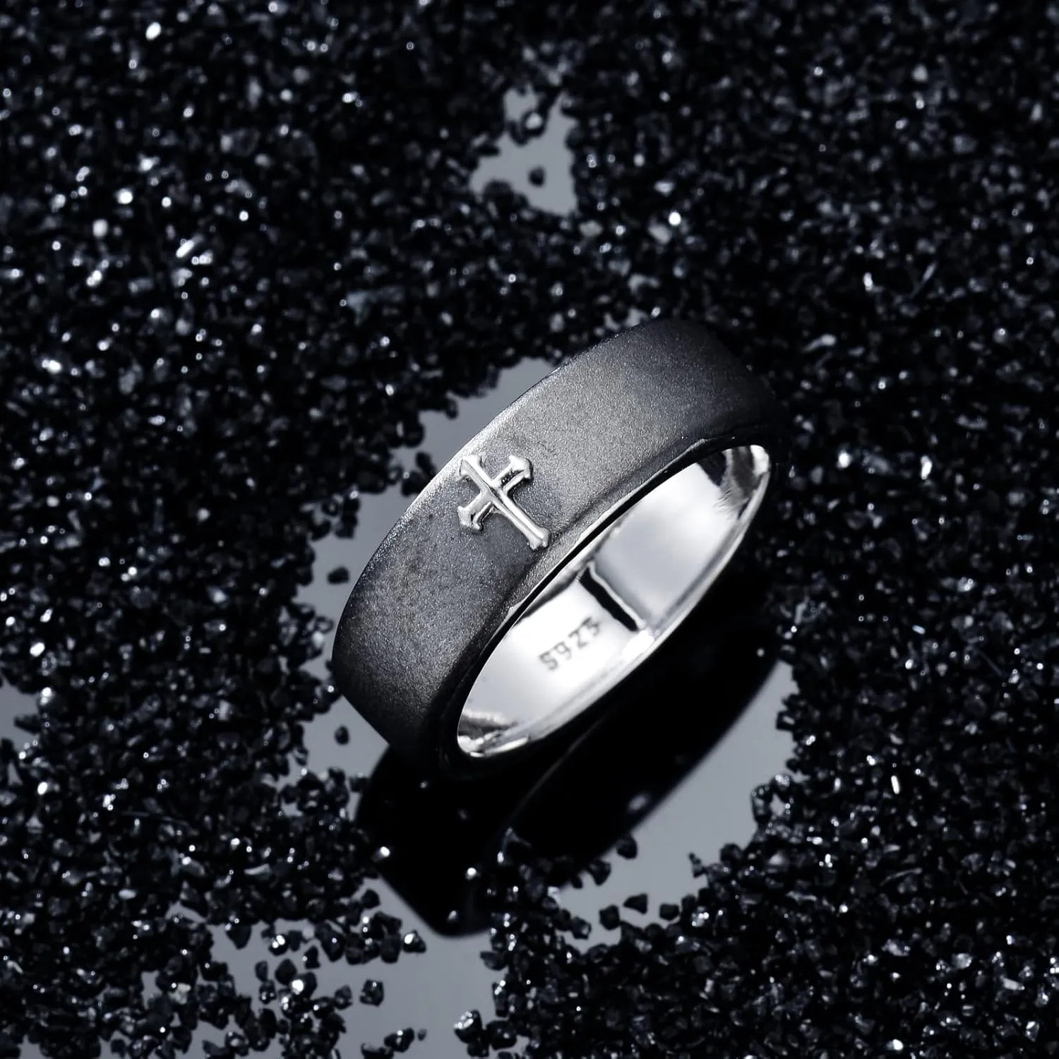 Chrisitan Cross Ring for Men Sterling Silver Vintage Religious Retro Jewelry for Men