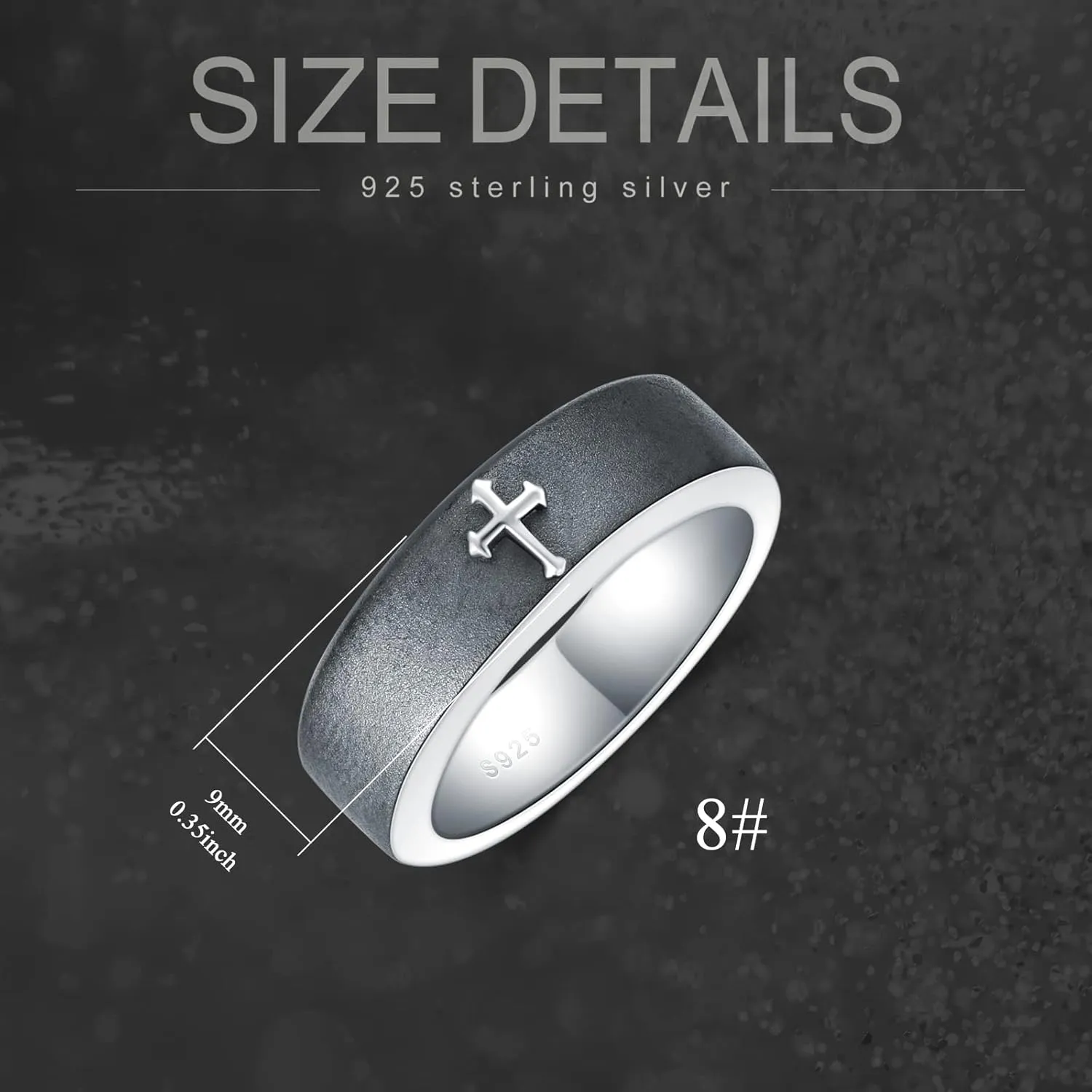 Chrisitan Cross Ring for Men Sterling Silver Vintage Religious Retro Jewelry for Men