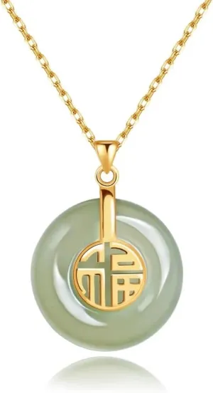 Christmas Gifts For Women Good Fortune Pendant Necklace in 18kt Gold Plated Jade Necklace for Women