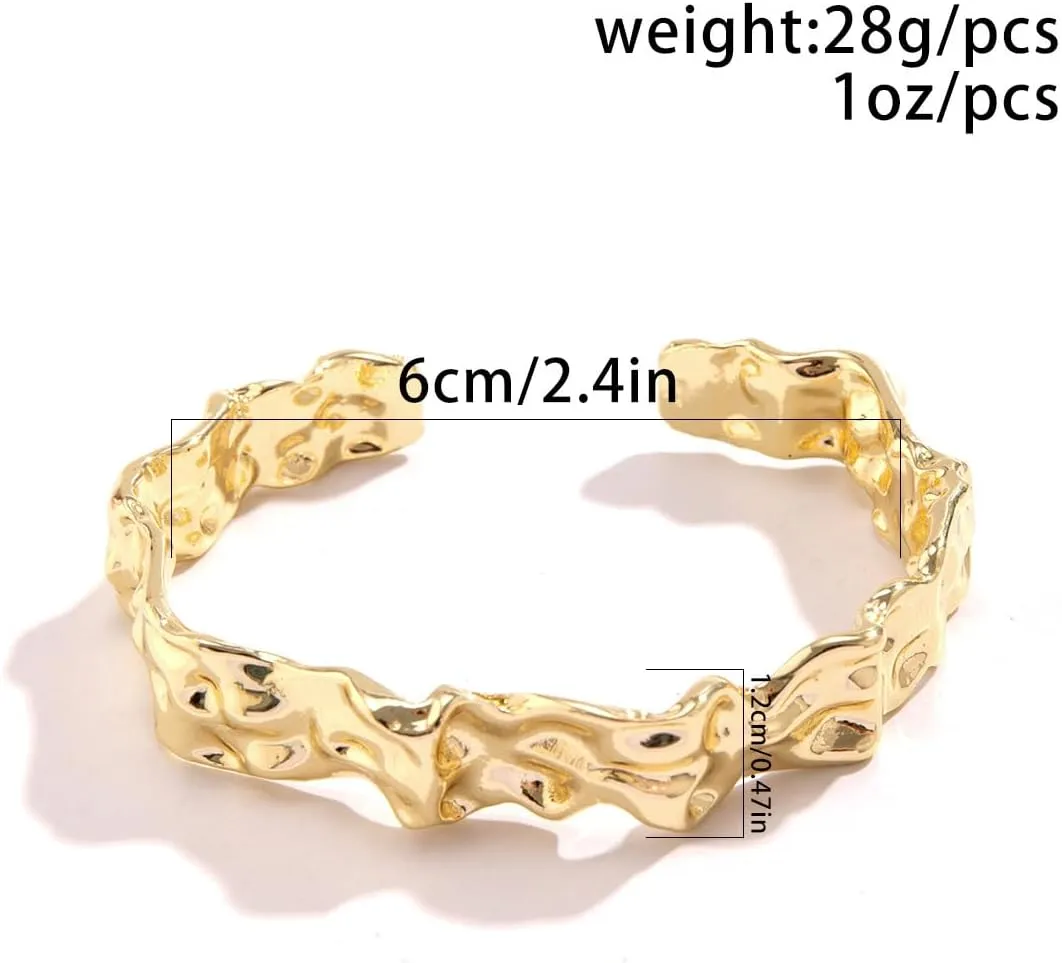 Chunky Gold Silver Plated Bangle Bracelet for Women Minimalist Hammered Textured Cuff Bracelet for Statement Open Bangle Fashion Jewelry