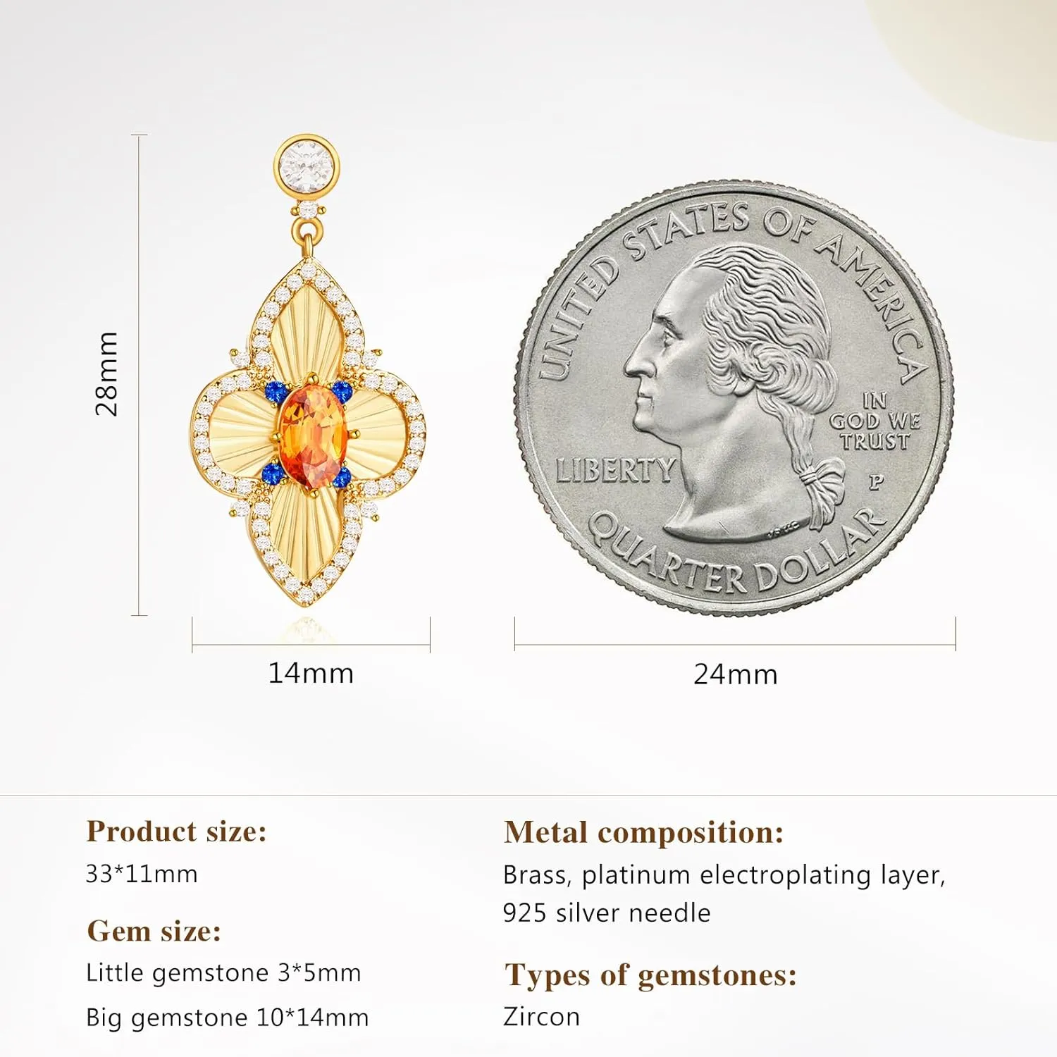 Cicy Bell Four Leaf Clover Dangle Earrings for Women Lucky 18k Gold Plated Cubic Zirconia Trendy Drop Earrings Jewelry Gift