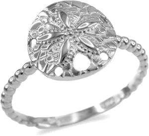 Claddagh Gold Certified 925 Sterling Silver Beaded Band Sand Dollar Ring