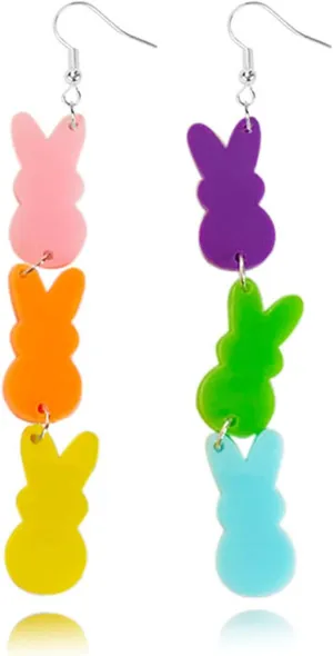 coadipress Easter Acrylic Earrings Cute Egg Rabbit Earrings Rainbow Egg Dangle Earrings for Women Rabbit Easter Jewelry