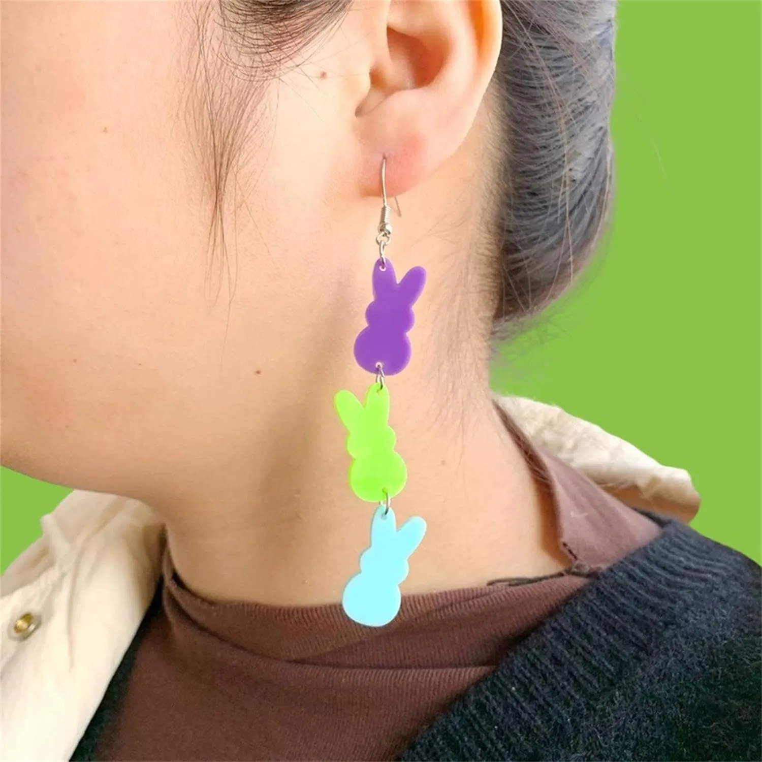 coadipress Easter Acrylic Earrings Cute Egg Rabbit Earrings Rainbow Egg Dangle Earrings for Women Rabbit Easter Jewelry