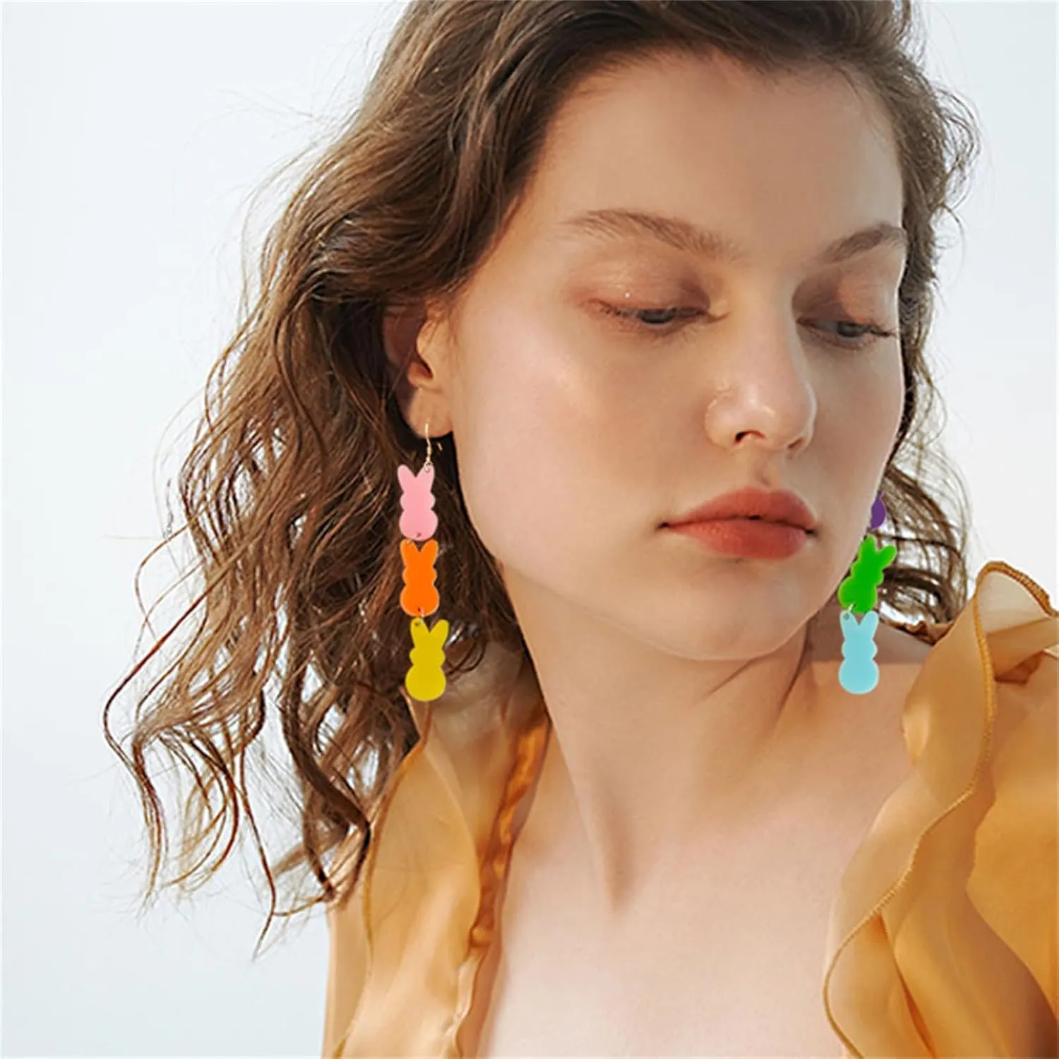 coadipress Easter Acrylic Earrings Cute Egg Rabbit Earrings Rainbow Egg Dangle Earrings for Women Rabbit Easter Jewelry