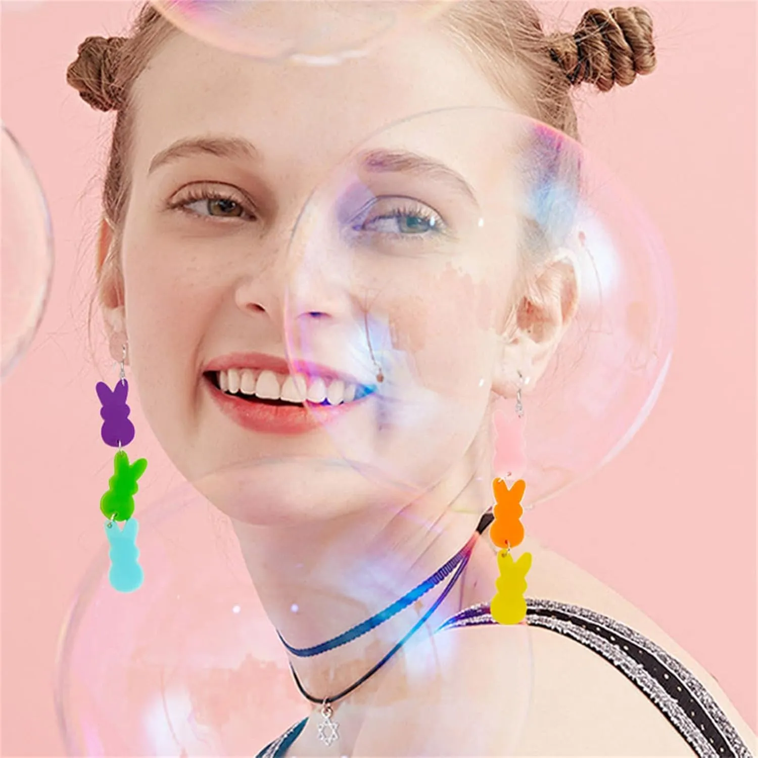 coadipress Easter Acrylic Earrings Cute Egg Rabbit Earrings Rainbow Egg Dangle Earrings for Women Rabbit Easter Jewelry