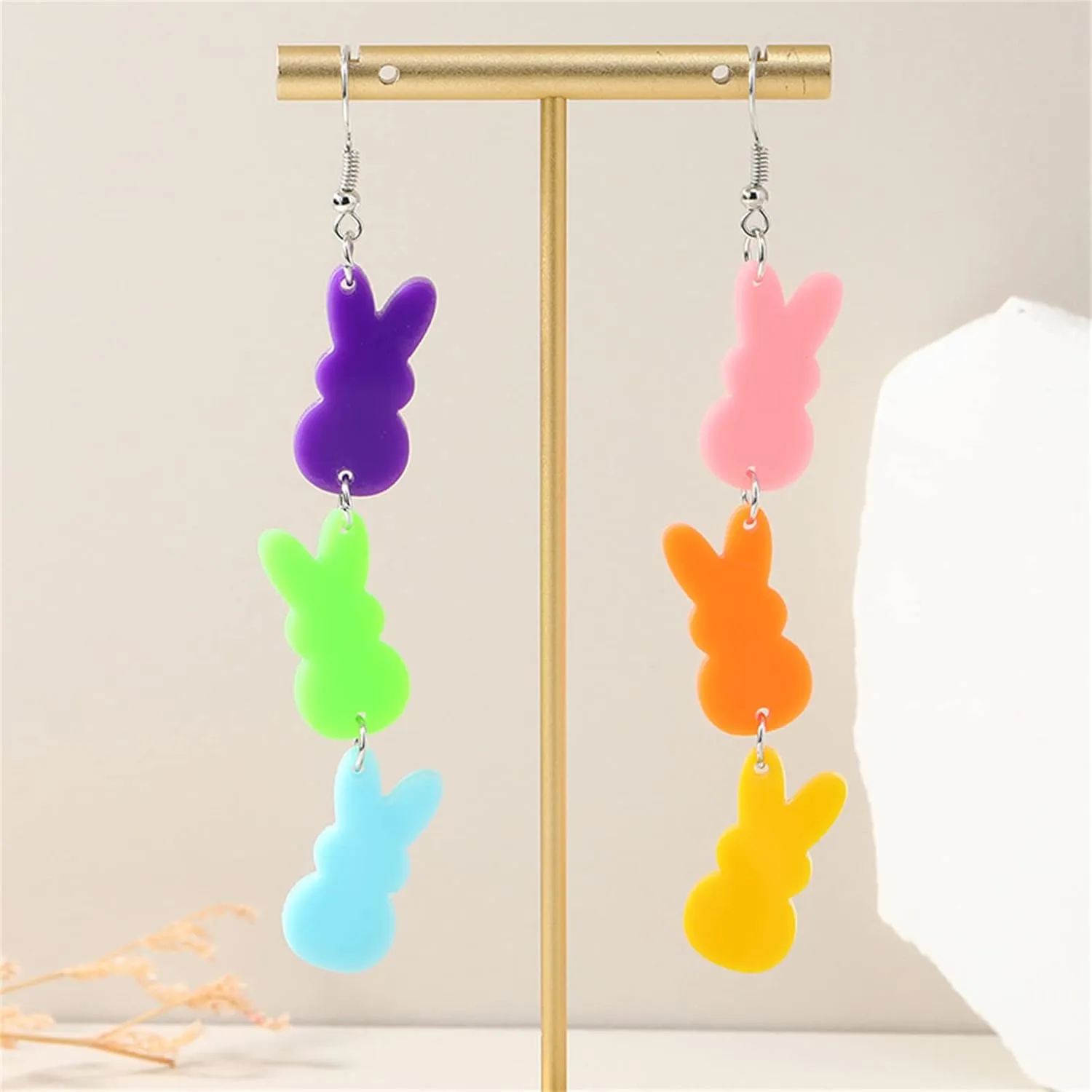 coadipress Easter Acrylic Earrings Cute Egg Rabbit Earrings Rainbow Egg Dangle Earrings for Women Rabbit Easter Jewelry