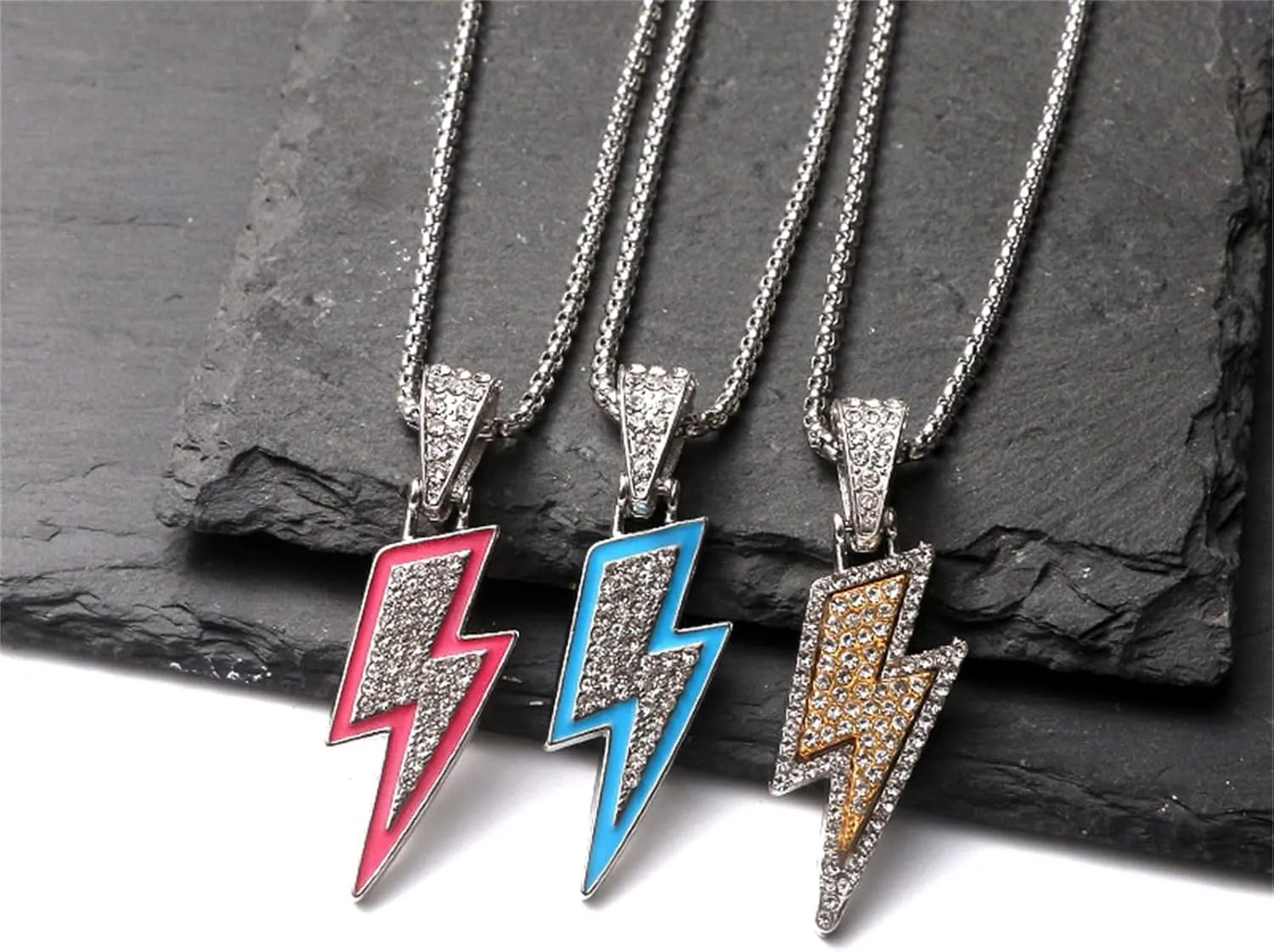 coadipress Hip Hop Lightning Pendant Necklace for Women Men Hip Hop Punk Crystal Lightning Bolt Chain Necklace Fashion Rock Party Jewelry