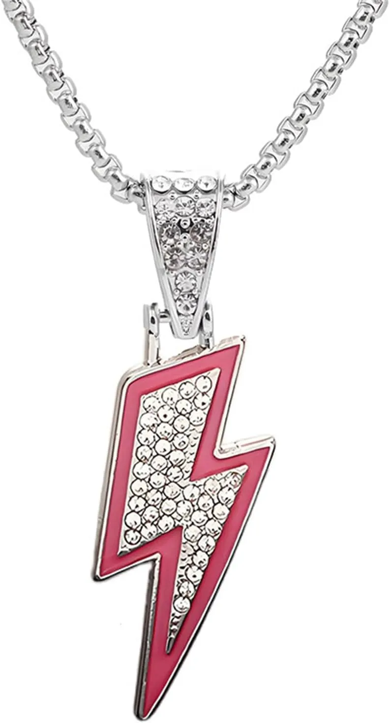 coadipress Hip Hop Lightning Pendant Necklace for Women Men Hip Hop Punk Crystal Lightning Bolt Chain Necklace Fashion Rock Party Jewelry