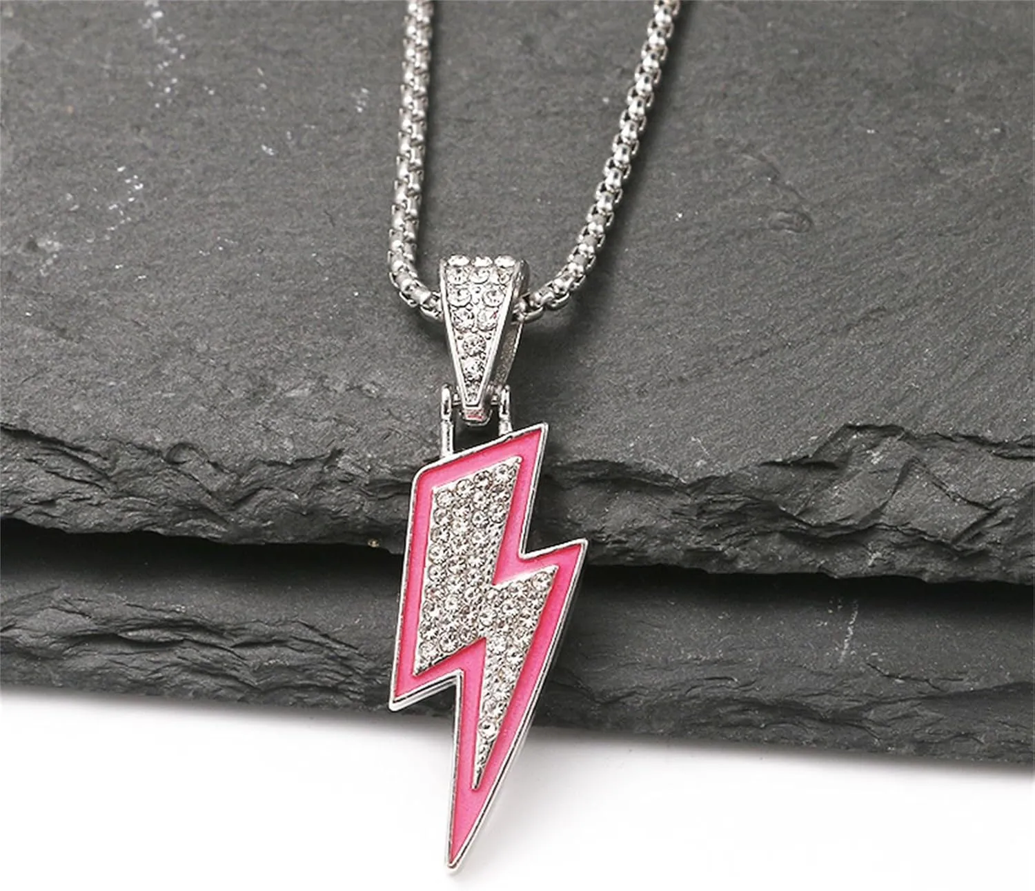 coadipress Hip Hop Lightning Pendant Necklace for Women Men Hip Hop Punk Crystal Lightning Bolt Chain Necklace Fashion Rock Party Jewelry