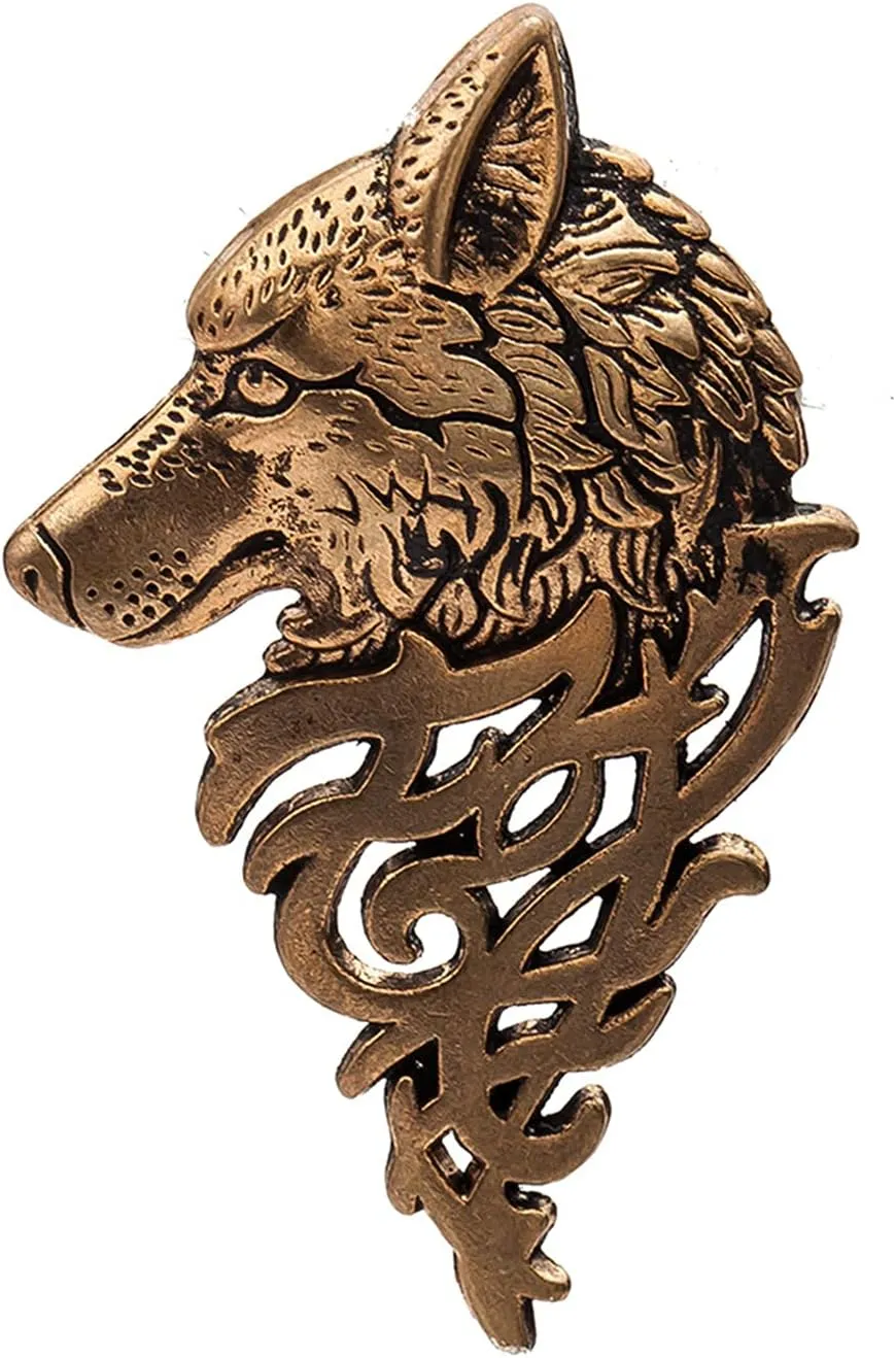 coadipress Vintage Bohemian Wolf Pin Brooch Fashion Animal Dire Wolf Head Coyote Antique Retro Lapel Brooches Badge Men's Suits Buckle Neckwear Accessories