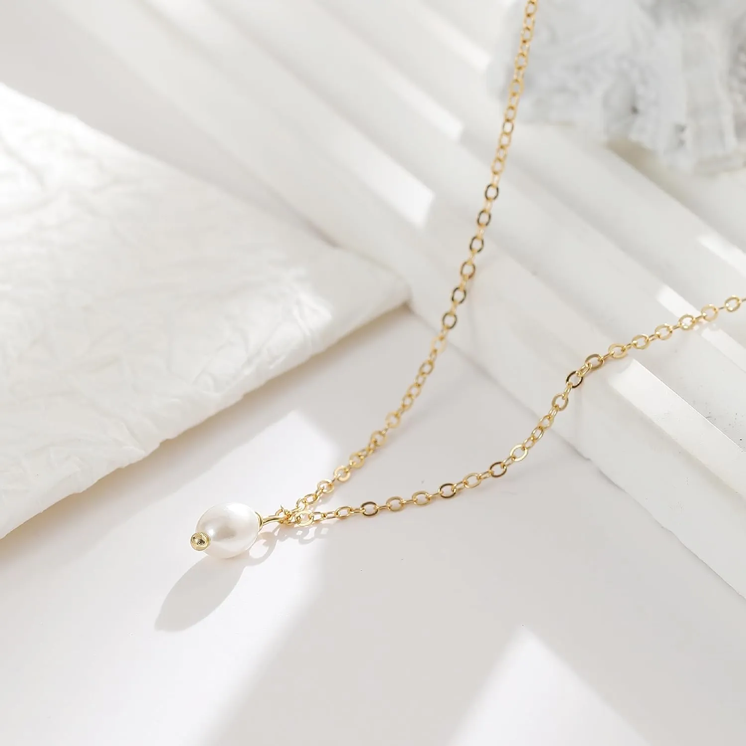 Collner Dainty Pearl Choker - 14K Gold/Silver Plated Layered Freshwater Pearl Necklace - Everyday Jewelry Gift