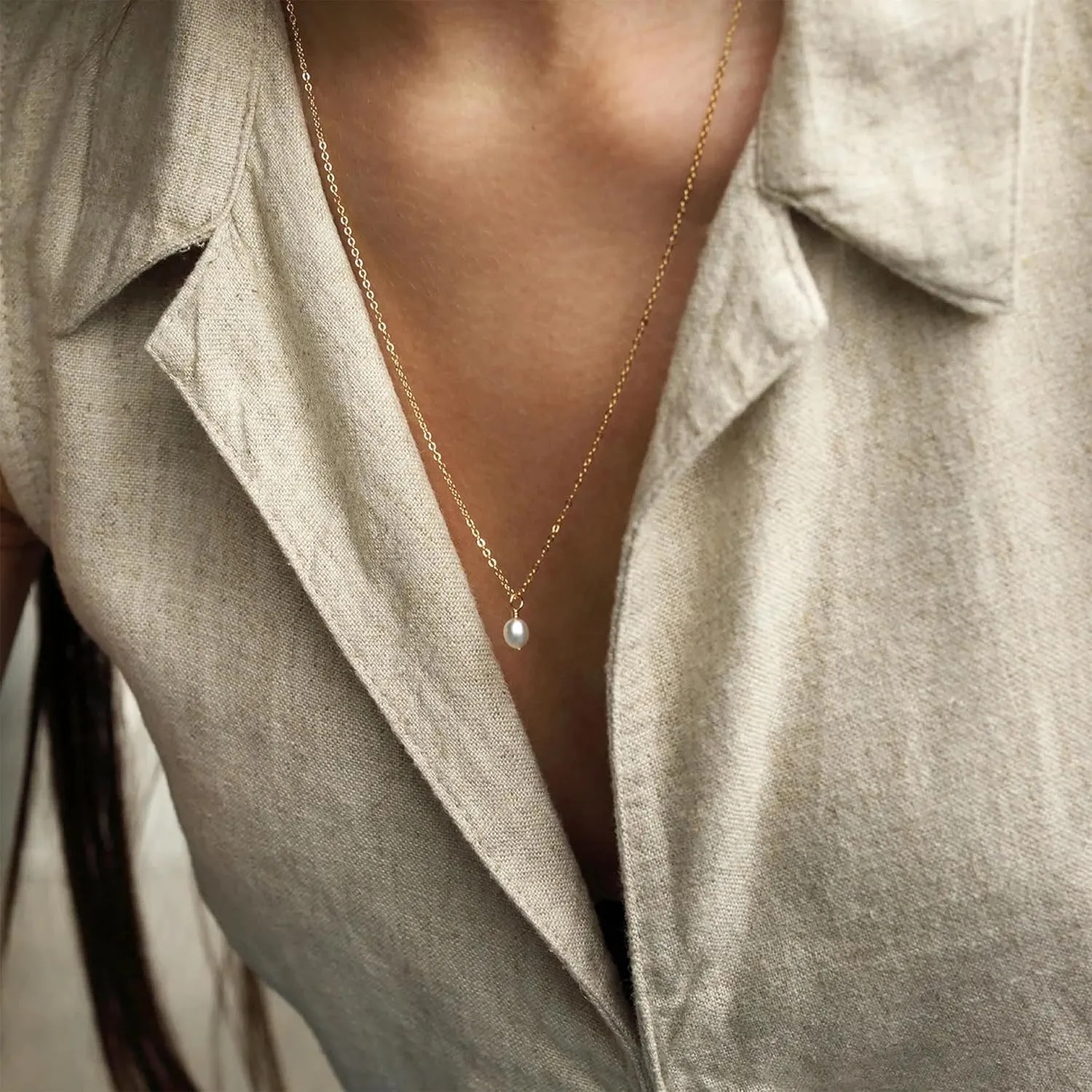 Collner Dainty Pearl Choker - 14K Gold/Silver Plated Layered Freshwater Pearl Necklace - Everyday Jewelry Gift