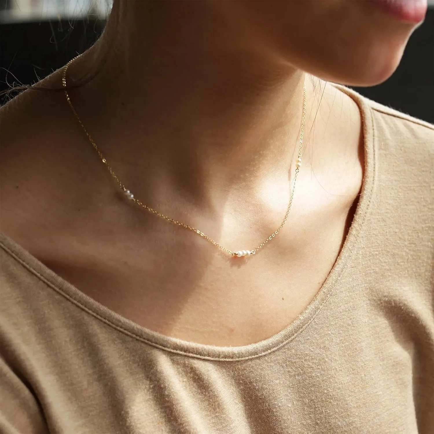Collner Dainty Pearl Choker - 14K Gold/Silver Plated Layered Freshwater Pearl Necklace - Everyday Jewelry Gift