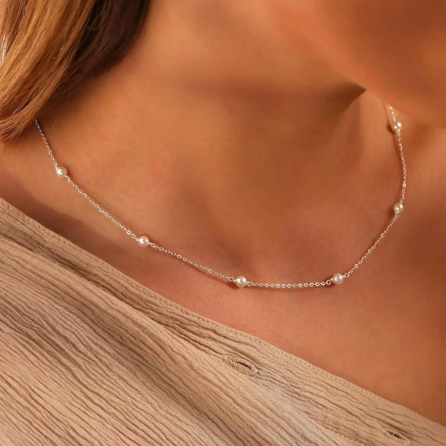 Collner Dainty Pearl Choker - 14K Gold/Silver Plated Layered Freshwater Pearl Necklace - Everyday Jewelry Gift