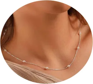 Collner Dainty Pearl Choker - 14K Gold/Silver Plated Layered Freshwater Pearl Necklace - Everyday Jewelry Gift