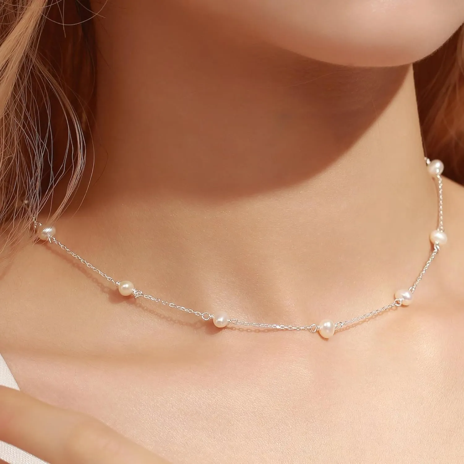 Collner Dainty Pearl Choker - 14K Gold/Silver Plated Layered Freshwater Pearl Necklace - Everyday Jewelry Gift