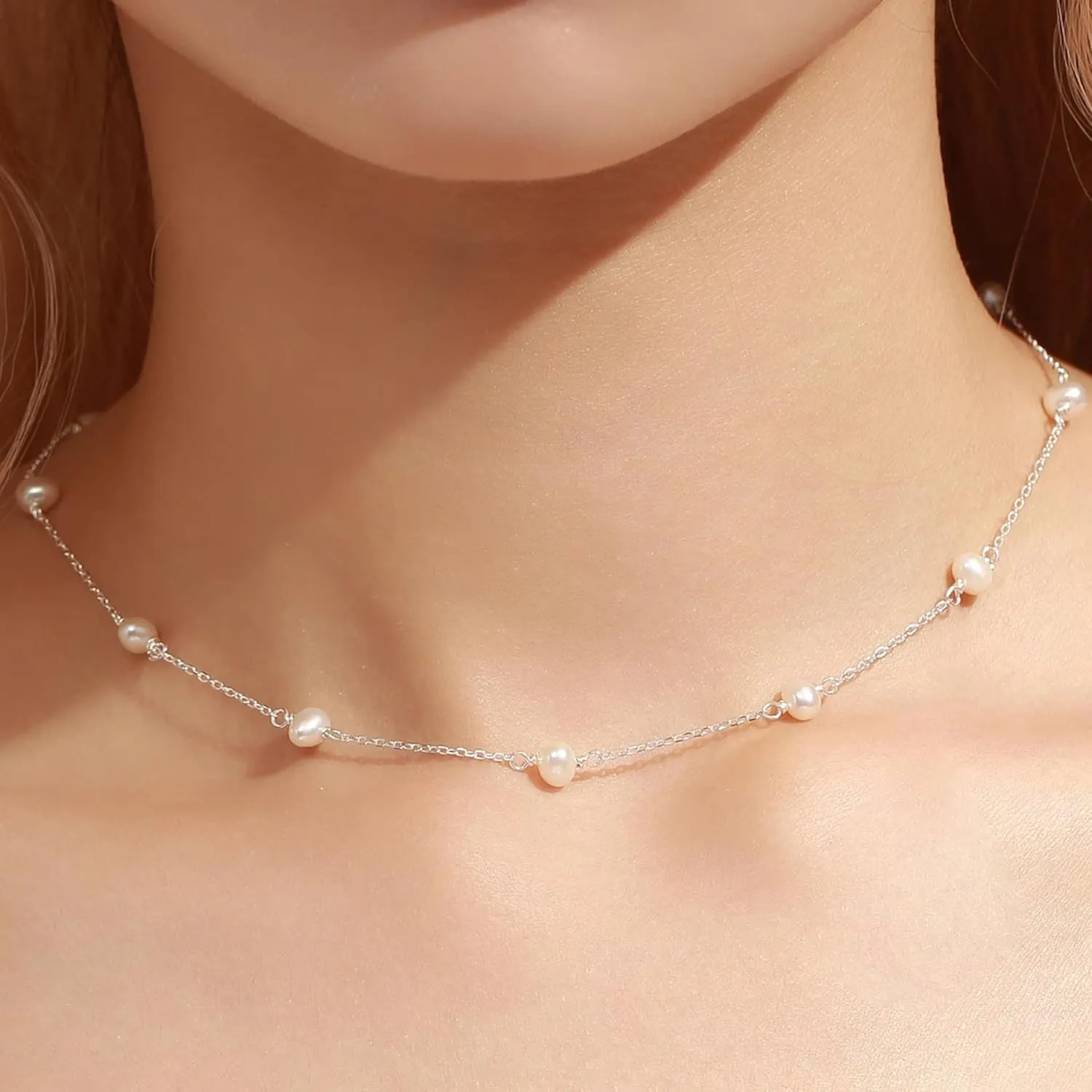 Collner Dainty Pearl Choker - 14K Gold/Silver Plated Layered Freshwater Pearl Necklace - Everyday Jewelry Gift