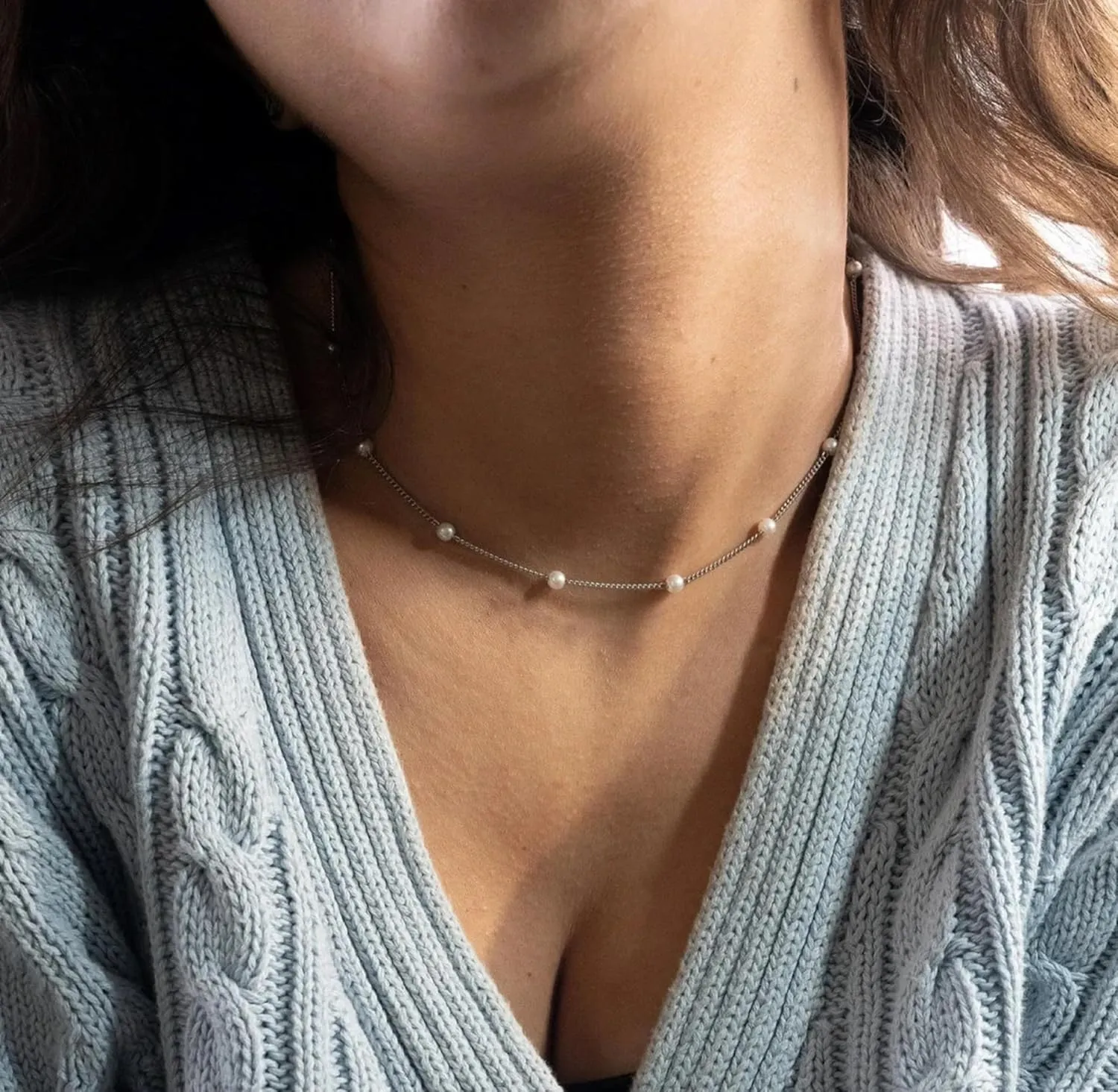 Collner Dainty Pearl Choker - 14K Gold/Silver Plated Layered Freshwater Pearl Necklace - Everyday Jewelry Gift