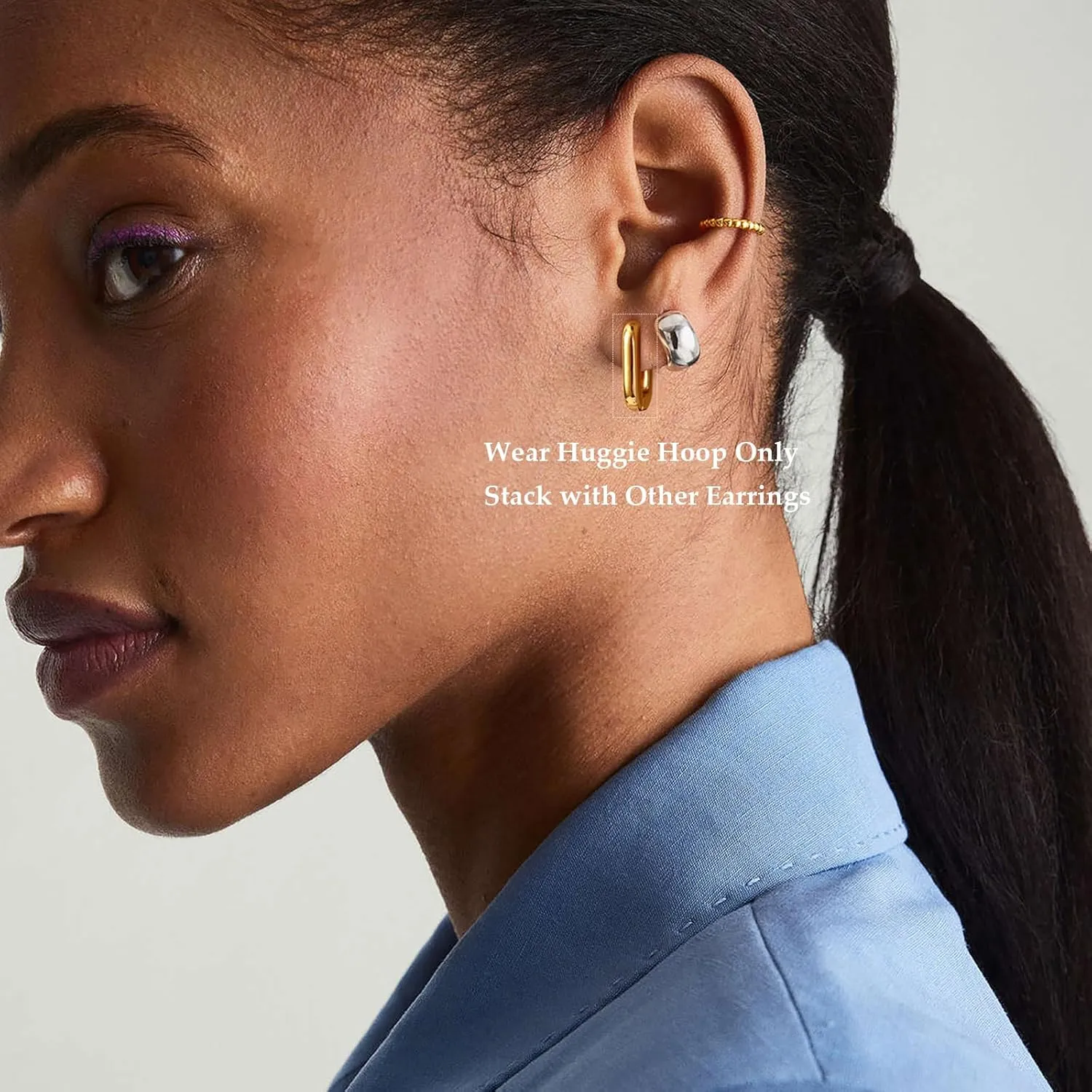 Convertible Chunky Hoop Earrings for Women Trendy: Paperclip Link Hoop Earrings Two-Tone Plated Geometric Drop/Dangle Huggie Hoop Earrings Hypoallergenic Lightweight Trendy Gold Jewelry