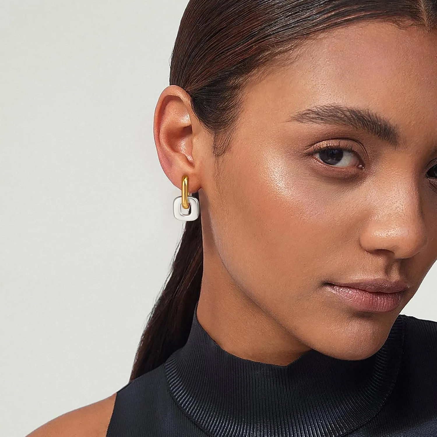 Convertible Chunky Hoop Earrings for Women Trendy: Paperclip Link Hoop Earrings Two-Tone Plated Geometric Drop/Dangle Huggie Hoop Earrings Hypoallergenic Lightweight Trendy Gold Jewelry