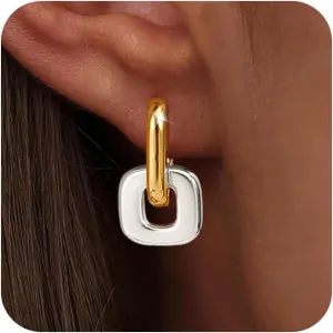 Convertible Chunky Hoop Earrings for Women Trendy: Paperclip Link Hoop Earrings Two-Tone Plated Geometric Drop/Dangle Huggie Hoop Earrings Hypoallergenic Lightweight Trendy Gold Jewelry