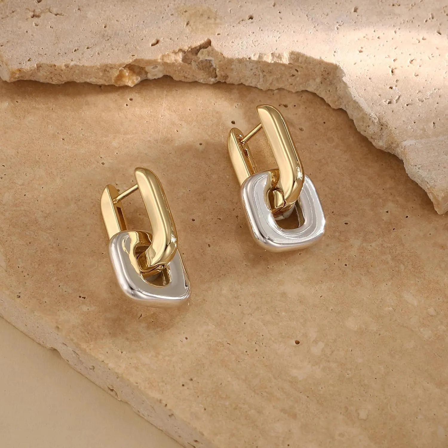 Convertible Chunky Hoop Earrings for Women Trendy: Paperclip Link Hoop Earrings Two-Tone Plated Geometric Drop/Dangle Huggie Hoop Earrings Hypoallergenic Lightweight Trendy Gold Jewelry