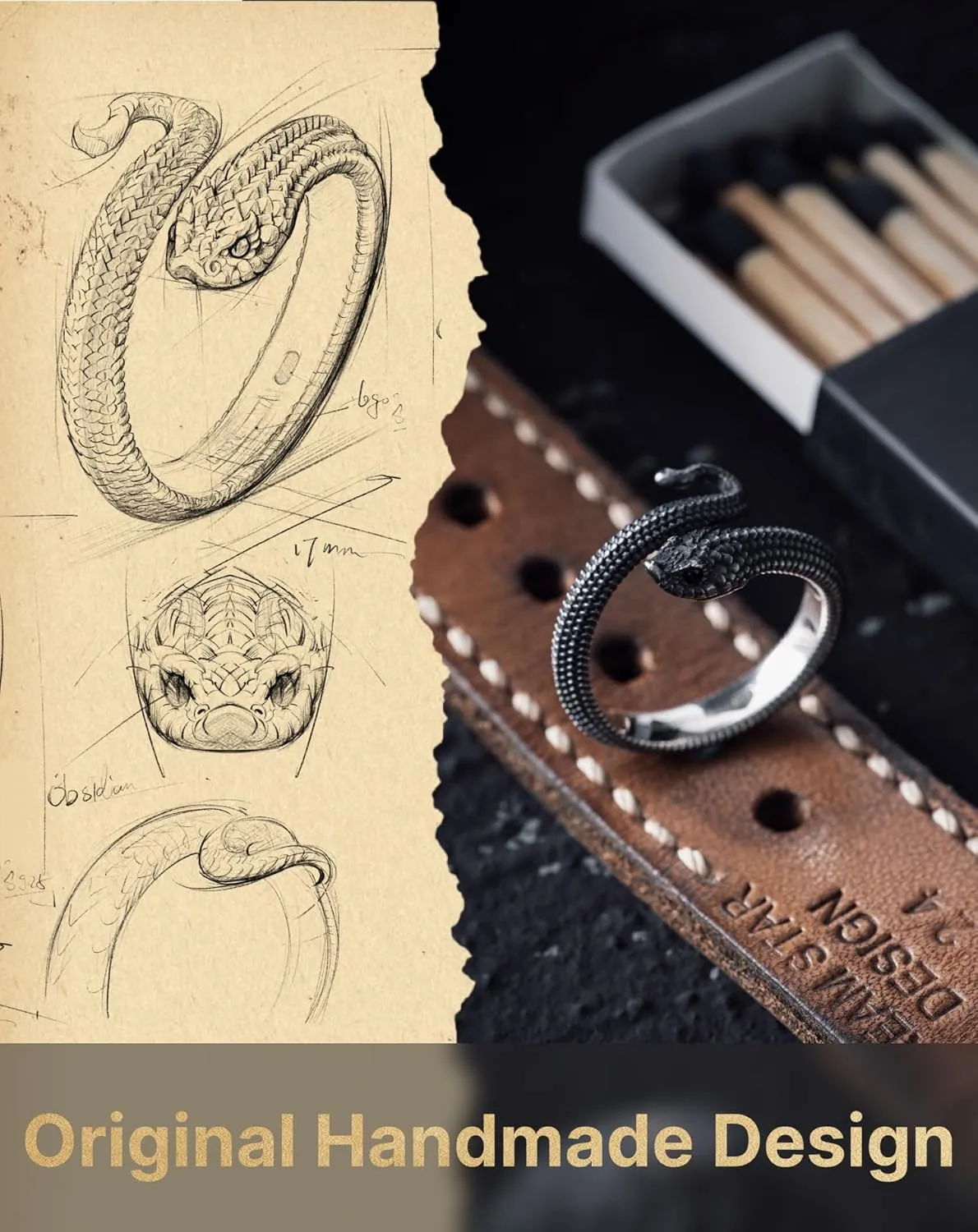 COPPERTIST.WU Hognose Snake Ring Open Rings 925 Sterling Silver Rings Gothic Vintage Aesthetic Jewelry Gift for Women Men
