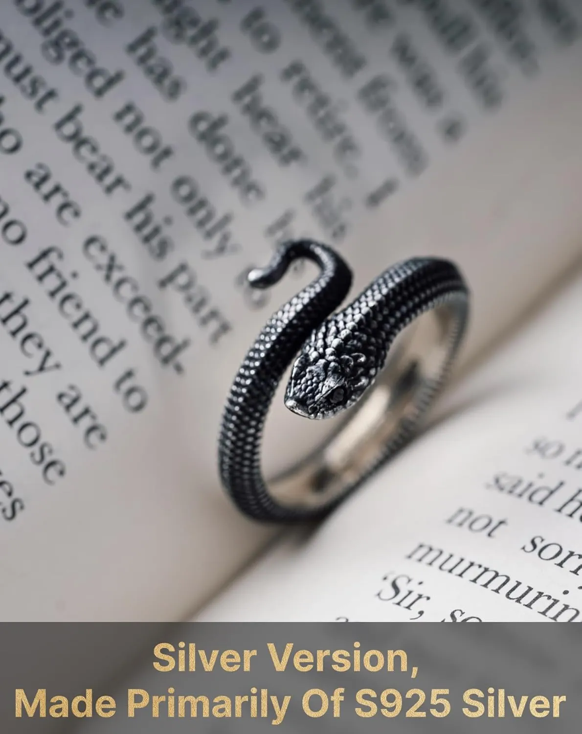 COPPERTIST.WU Hognose Snake Ring Open Rings 925 Sterling Silver Rings Gothic Vintage Aesthetic Jewelry Gift for Women Men