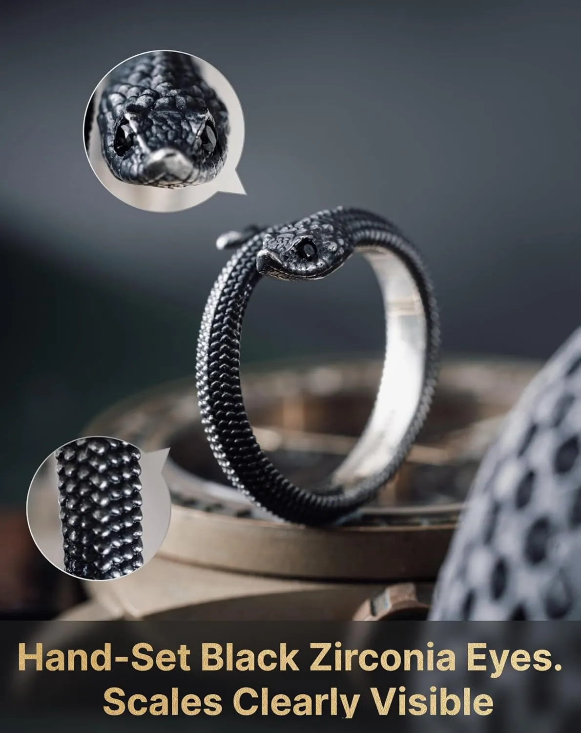 COPPERTIST.WU Hognose Snake Ring Open Rings 925 Sterling Silver Rings Gothic Vintage Aesthetic Jewelry Gift for Women Men