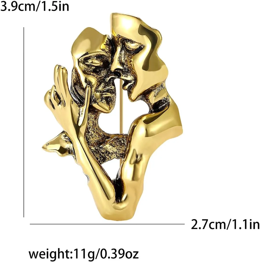 Couples Kiss Brooch Lapel Pin for Women Girls Men Abstract Art Face Brooches Sweater Dress Suit Badge Clothes Bag Pins Vintage Valentines Day Jewelry Gifts Accessories