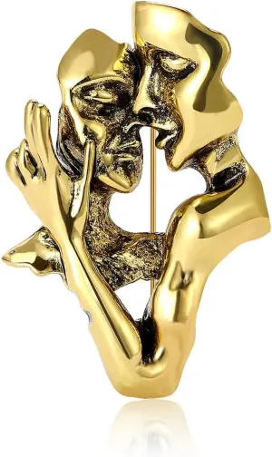 Couples Kiss Brooch Lapel Pin for Women Girls Men Abstract Art Face Brooches Sweater Dress Suit Badge Clothes Bag Pins Vintage Valentines Day Jewelry Gifts Accessories