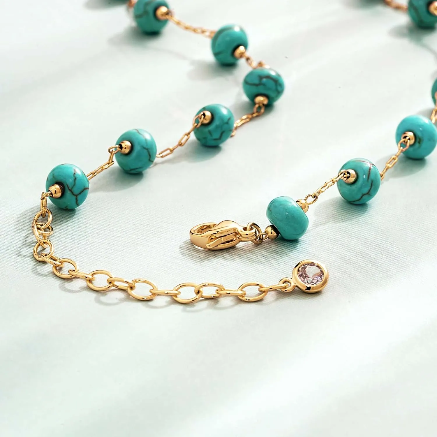 Created Turquoise Necklace for Women 14K Gold Plated Beaded Heart Choker Boho Necklaces Handmade Beach Summer Everyday Gold Jewelry Gifts