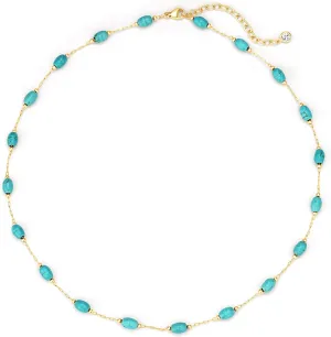 Created Turquoise Necklace for Women 14K Gold Plated Beaded Heart Choker Boho Necklaces Handmade Beach Summer Everyday Gold Jewelry Gifts