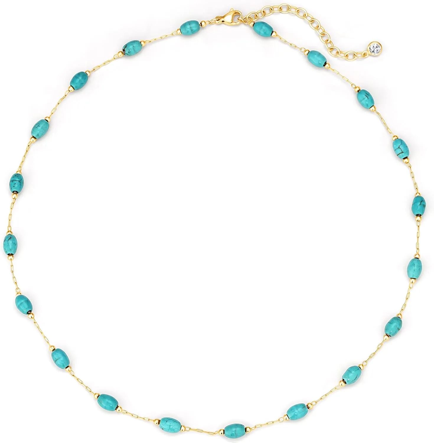 Created Turquoise Necklace for Women 14K Gold Plated Beaded Heart Choker Boho Necklaces Handmade Beach Summer Everyday Gold Jewelry Gifts