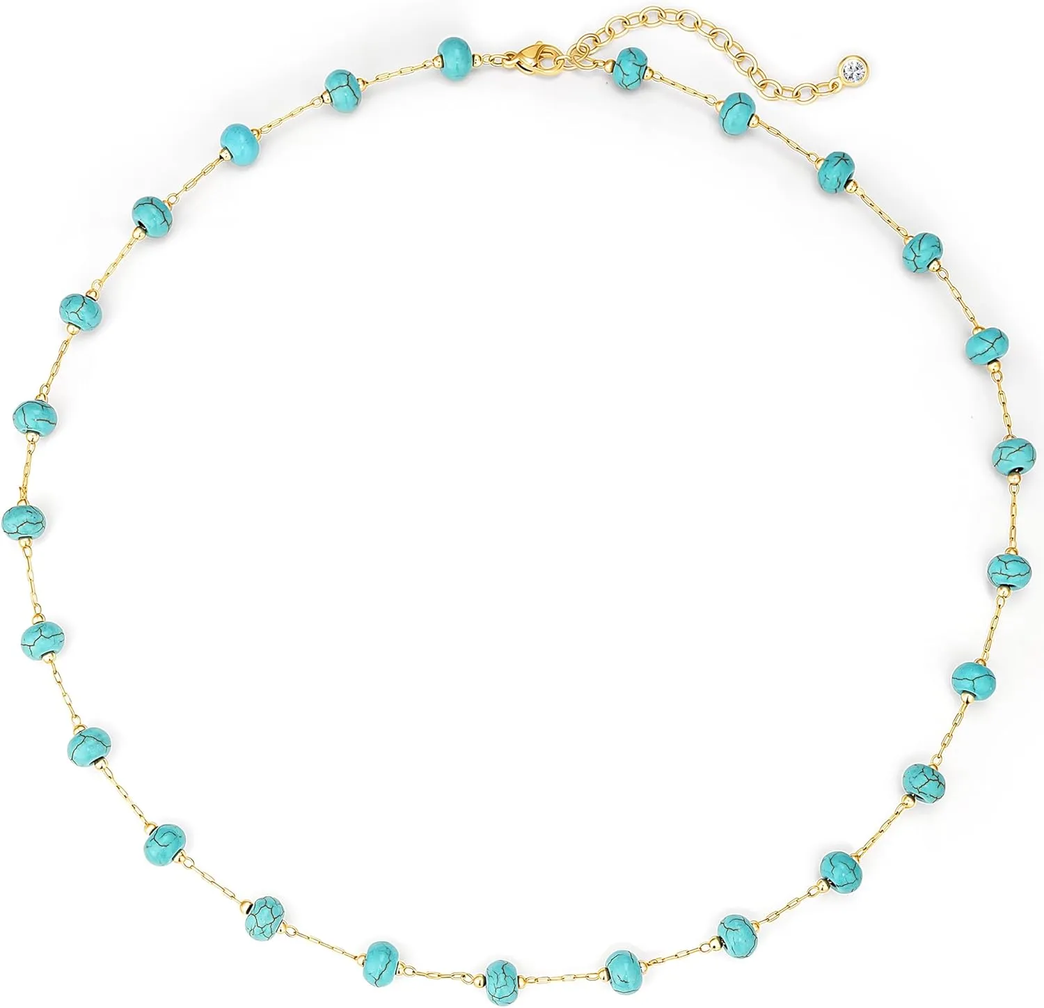 Created Turquoise Necklace for Women 14K Gold Plated Beaded Heart Choker Boho Necklaces Handmade Beach Summer Everyday Gold Jewelry Gifts