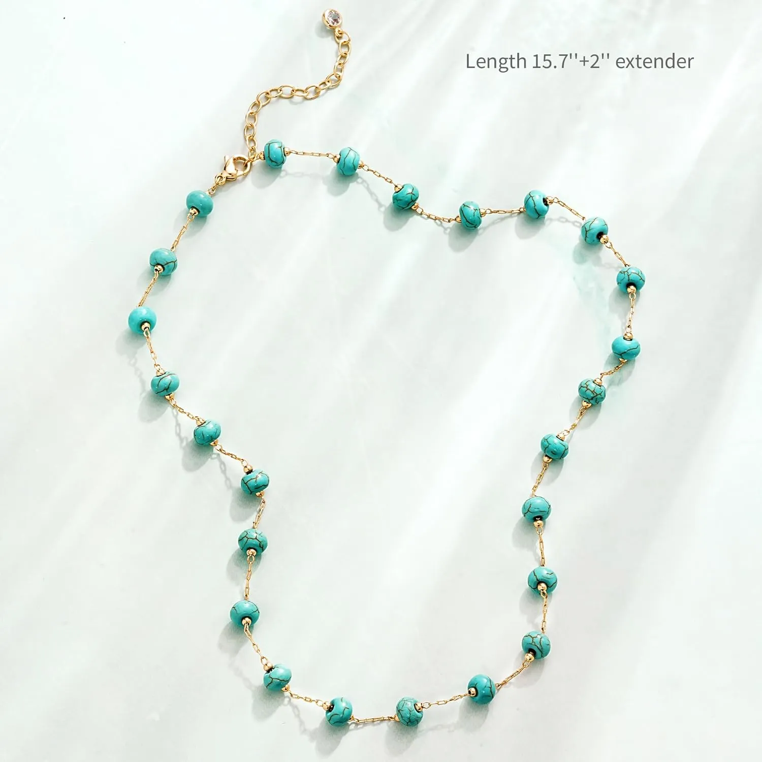 Created Turquoise Necklace for Women 14K Gold Plated Beaded Heart Choker Boho Necklaces Handmade Beach Summer Everyday Gold Jewelry Gifts
